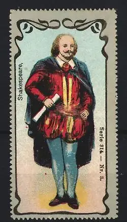 Reklamemarke Shakespeare, Porträt mit Schriftrolle