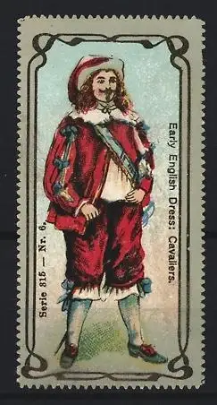 Reklamemarke Early English Dress Cavaliers, Historischer Cavalier
