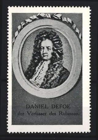 Reklamemarke Daniel Defoe, Porträt des Verfassers von Robinson
