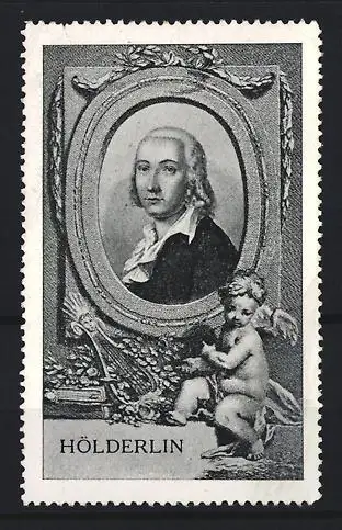 Reklamemarke Hölderlin, Engel mit Rahmen und Dichterportrait
