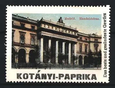 Reklamemarke Madrid, Kotányi-Paprika, Gewürz, Handelsbörse