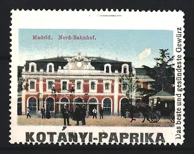Reklamemarke Madrid, Kotányi-Paprika, Gewürz, Nord-Bahnhof