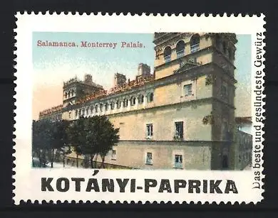 Reklamemarke Salamanca, Kotányi-Paprika, Gewürz, Monterrey Palais, Gebäudeansicht