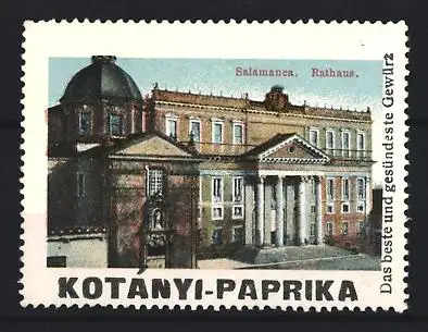 Reklamemarke Salamanca, Kotanyi-Paprika, Gewürz, Rathaus