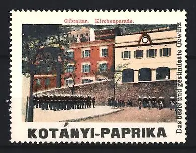 Reklamemarke Gibraltar, Kotányi-Paprika, Gewürz, Kirchenparade