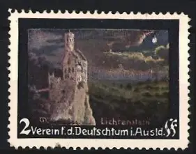Reklamemarke Liechtenstein, Verein f. d. Deutschtum i. Ausl., Burgruine bei Mondschein
