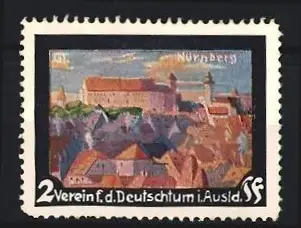 Reklamemarke Nürnberg, Verein f. d. Deutschtum i. Ausland, Ortsansicht mit Burg