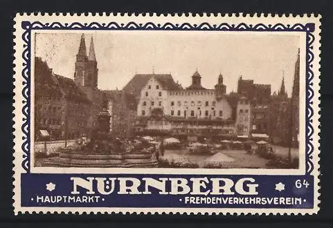 Reklamemarke Nürnberg, Fremdenverkehrsverein, Hauptmarkt, Ortsansicht
