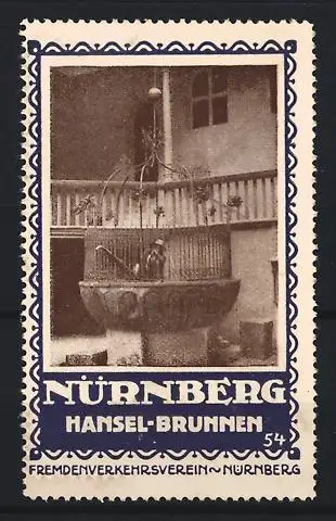 Reklamemarke Nürnberg, Fremdenverkehrsverein, Hansel-Brunnen, Brunnenmotiv
