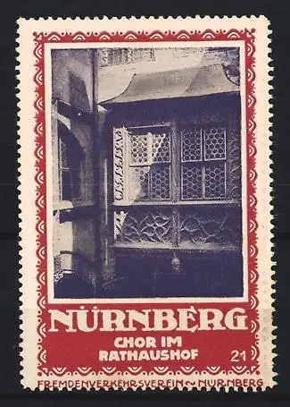 Reklamemarke Nürnberg, Fremdenverkehrsverein, Chor im Rathaushof, Architekturmotiv