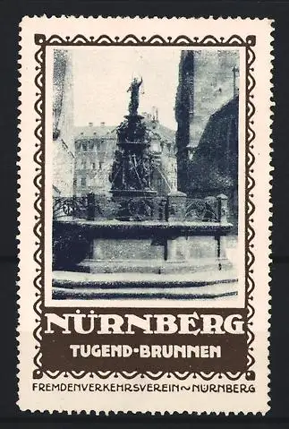 Reklamemarke Nürnberg, Fremdenverkehrsverein, Tugend-Brunnen, Brunnenmotiv