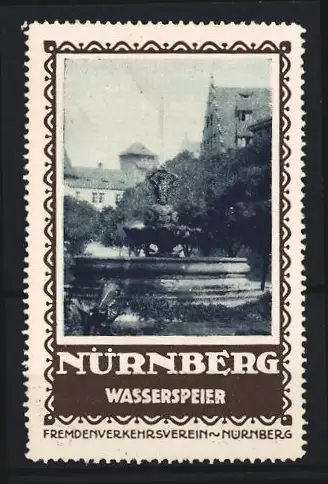 Reklamemarke Nürnberg, Fremdenverkehrsverein, Wasserspeier, Brunnen im Park