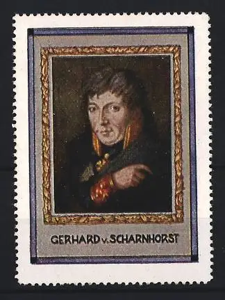 Reklamemarke Gerhard v. Scharnhorst, Porträt im Rahmen
