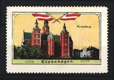 Reklamemarke Kopenhagen, Rosenborg, Schloss mit dänischen Flaggen
