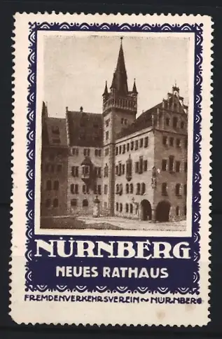 Reklamemarke Nürnberg, Fremdenverkehrsverein, Neues Rathaus, Gebäudeansicht