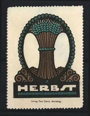 Reklamemarke Nürnberg, Herbst, Getreidebündel