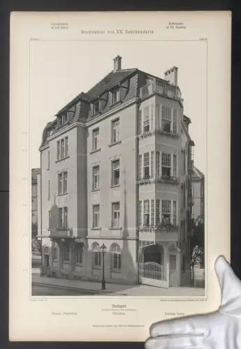 Fotografie Lichtdruck Ernst Wasmuth, Berlin, Ansicht Stuttgart, Wohnhaus in der Hohenheimerstrasse Ecke Dobelstrasse