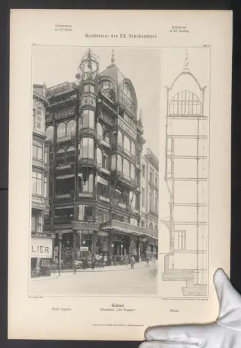 Fotografie Lichtdruck Ernst Wasmuth, Berlin, Ansicht Brüssel, Warenhaus Old England, Architekt Paul Saintenoy, 48 x 32cm