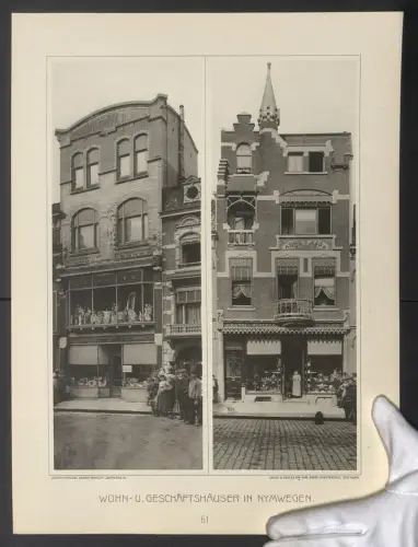 Fotografie Lichtdruck Carl Ebner, Stuttgart, Ansicht Nymwegen, Wohn- und Geschäftshäuser, Grossformat 44 x 33cm