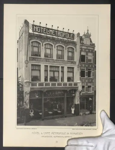 Fotografie Lichtdruck Carl Ebner, Stuttgart, Ansicht Nymwegen, Hotel und Café Métropole, Grossformat 44 x 33cm