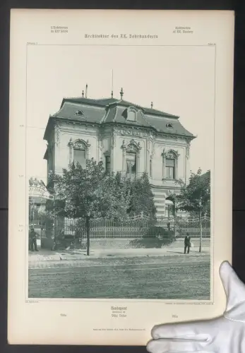 Fotografie Lichtdruck Ernst Wasmuth, Berlin, Ansicht Budapest, Villa Dobai in der Csömöri-utca 62, Grossformat 48 x 32cm