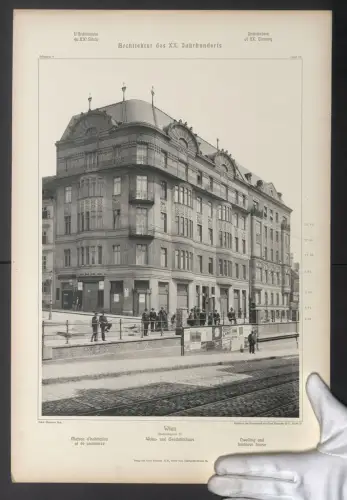 Fotografie Lichtdruck Ernst Wasmuth, Berlin, Ansicht Wien, Wohn- und Geschäftshaus in der Windmühlgasse 24, 48 x 32cm