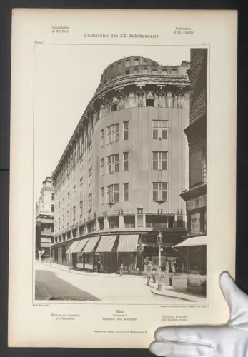 Fotografie Lichtdruck Ernst Wasmuth, Berlin, Ansicht Wien, Geschäfts- und Wohnhaus am Bauernmarkt 5, Arch. Josef Plecnik