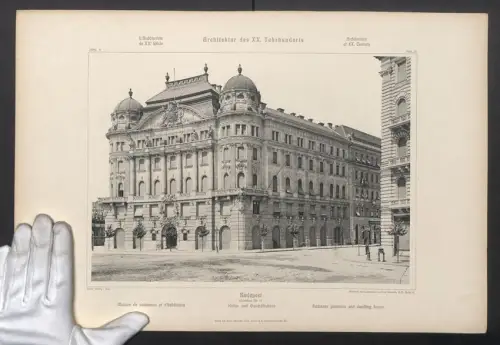 Fotografie Lichtdruck Ernst Wasmuth, Berlin, Ansicht Budapest, Wohn- und Geschäftshaus, Szabadsag Tér 16, 48 x 32cm