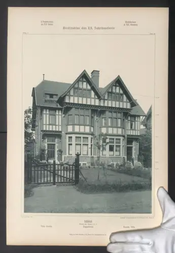 Fotografie Lichtdruck Ernst Wasmuth, Berlin, Ansicht Lüttich, Doppelvilla in der Avenue des Ormes 3 und 5, 48 x 32cm