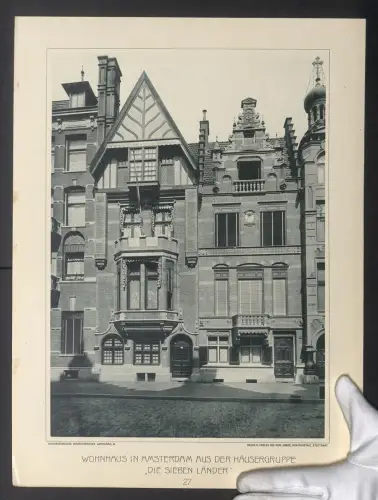 Fotografie Lichtdruck Carl Ebner, Stuttgart, Ansicht Amsterdam, Wohnhaus aus der Häusergruppe Die Sieben Länder