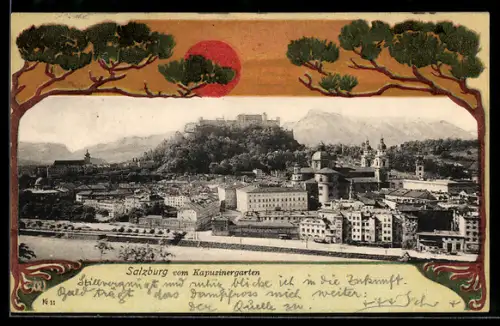 AK Salzburg, Stadtansicht vom Kapuzinerberg mit Festung Hohensalzburg
