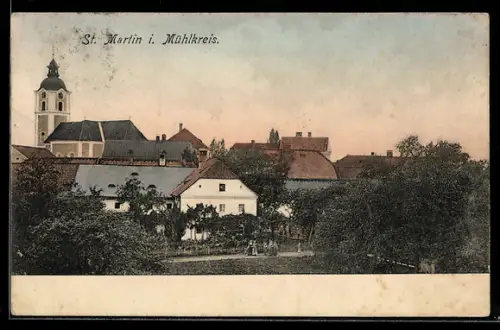 AK St. Martin i. Mühlkreis, Panorama mit Kirche