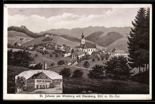 AK St. Johann am Wimberg, Panorama mit Kirche und Hausberg