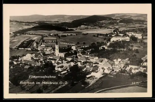 AK Rohrbach im Mühlkreis, Fliegeraufnahme mit Kirche und Ortszentrum