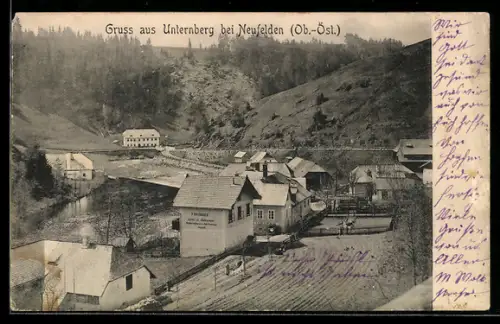 AK Neufelden /O.-Ö., Unternberg bei Neufelden, Gasthof zur Mühlkreisbahn von P. Rachinger