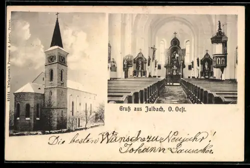 AK Julbach /O. Oest., Kirche, Innen- und Aussenansicht