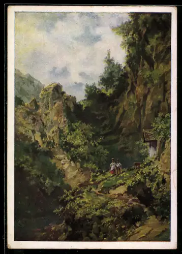 Künstler-AK Carl Spitzweg: Kinder im Gebirge auf Wanderschaft