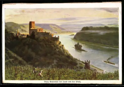 Künstler-AK Heinrich Hoffmann: Kaub, Burg Gutenfels mit der Pfalz