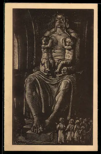 Künstler-AK Carl Kunst: Leipzig, Völkerschlachtdenkmal, Skulptur