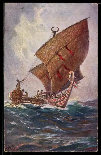 Künstler-AK P.Schmohl: Südsee, Das letzte Boot von der Insel Agomes