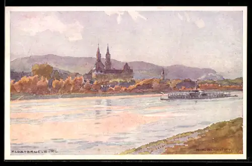 AK Klosterneuburg, Ortsansicht mit Dampfer