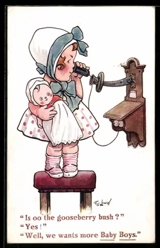 Künstler-AK Frederic G. Lewin: Kind mit Puppe am Telefon