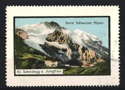 Reklamemarke Kl. Scheidegg /Schweizer Alpen, Jungfrau, Berglandschaft
