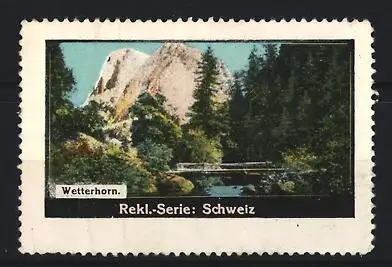 Reklamemarke Wetterhorn, Berglandschaft mit Brücke