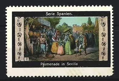 Reklamemarke Sevilla, Promenade in Sevilla, Strassenszene