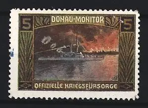 Reklamemarke Offizielle Kriegsfürsorge, Kriegsschiff auf der Donau