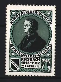 Reklamemarke Ansbach, Friedrich Güll, Kinderlieder-Dichter 1812-1912
