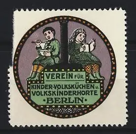 Reklamemarke Berlin, Verein für Kinder-Volksküchen u. Volkskinderhorte, sitzende Kinder