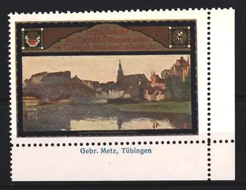 Reklamemarke Tübingen, 30. Allgemeines Liederfest des Schwäbischen Sängerbundes 1913, Ortsansicht am Flussufer