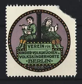 Reklamemarke Berlin, Verein für Kinder-Volksküchen u. Volkskinderhorte, Kinder mit Buch
